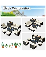 Vebreda 8 Pieces Patio Rattan Storage Table Furniture Set