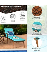 Inolait 3 Pieces Portable Patio Cushioned Rattan Lounge Chair Set with Folding Table