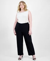 Ak Anne Klein Plus Solid Pull-On Wide-Leg Pants