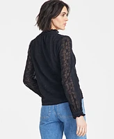 On 34th Women's Embroidered Chiffon Ruffled-Neck Top, Exclusively at Macy's