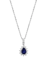 Effy Sapphire Halo Pendant Necklace (5/8 ct. t.w.) in 14k White Gold, 18" + 1" extender