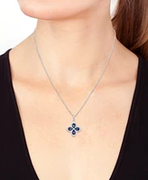 Effy Sapphire (7/8 ct. t.w.) & Diamond (1/5 ct. t.w.) Flower Pendant Necklace in 14k White Gold, 18" + 1" extender