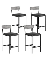 gaomon Bar Stools Set of 4, Upholstered Bar Chairs with Back, 25.5 Inches Kitchen Bar Stools with Footrest, Grey