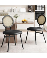 gaomon Dining Chairs Set of 2, Rattan Kitchen Chairs with Thicken Upholstered, Modern Dining Room Chairs Set of 2,Black