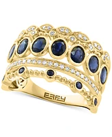 Effy Blue Sapphire (1-3/8 ct. t.w.) & Diamond (1/6 ct. t.w.) Multi-Row Ring in 14k Yellow Gold