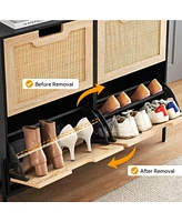 gaomon Natural Rattan 4 Flip Door Shoe Cabinet Organizer Freestanding