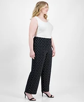 Ak Anne Klein Plus Dot-Print Pull-On Wide-Leg Pants