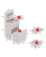 Famapy White Closet Drawer Vanity With Light Mirror And Stool