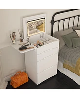 Famapy White Closet Drawer Vanity With Light Mirror And Stool