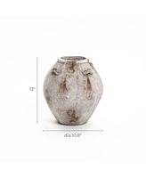 LuxenHome Mottled Brown and White Terracotta 12-Inch Tall Indoor and Outdoor Jug Vase with Handles