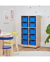 ECR4Kids 10 Cubby Tray Cabinet with Scoop Front Storage Bins, 5x2, Natural, Contemporary