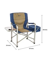 Kamp-Rite Portable Director's Chair w/Cooler, Cup Holder, & Side Table, Navy/Tan