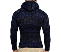 Leif Nelson Men's Knit Zip-up Jacket With Geometric Patterns and Leather Accents