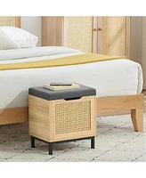 gaomon Storage Chest with Foam Pad Seating Cushion, Natural Rattan 16in Storage Bench Organizer