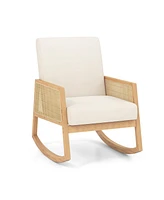 Givimo Rocking Chair with Rattan Armrests and Upholstered Cushion