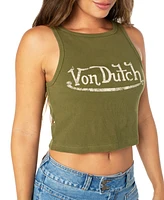 Von Dutch Women's Cropped Sleeveless Ribbed Logo Tank