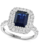 Effy Emerald-Cut Blue Sapphire (2-3/8 ct. t.w.) & Diamond (7/8 ct. t.w.) Double Halo Ring in 14k White Gold