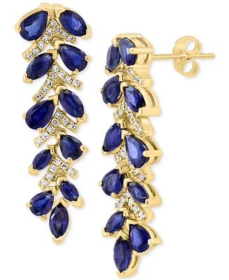 Effy Blue Sapphire (4-1/3 ct. t.w.) & Diamond (1/4 ct. t.w.) Drop Earrings in 14k Yellow Gold