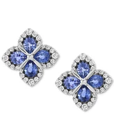 Effy Blue Sapphire (1-3/8 ct. t.w.) & Diamond (1/3 ct. t.w.) Flower Stud Earrings in 14k White Gold