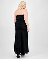 Pear Culture Trendy Plus Strapless Mesh Gown, Created for Macy's