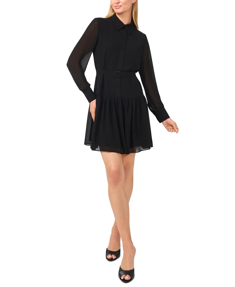 CeCe Women's Drop-Waist Pleated Shirtdress