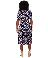 Jessica Howard Women's Printed Ruched-Sleeve Midi Dress