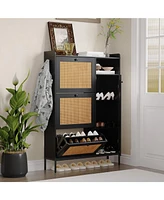 gaomon Shoe Cabinet, Natural Rattan Freestanding Shoe Organizer with 3 Flip-out Drawers and 4 Open Shelves Side Cabinet