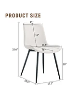 White artificial leather backrest cushion dining chair, black metal legs, curved widened cushion design for more comfort, suitable for restaurants, ki