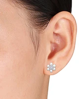 Macy's Cultured Freshwater Pearl (3-3-1/2mm) & Lab-Created White Sapphire (1/3 ct. t.w.) Flower Cluster Stud Earrings in Sterling Silver