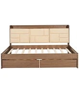 Slickblue Wood Daybed with Upholstered Storage Shelves, Usb Ports, and 2 Drawers for Stylish Functionality