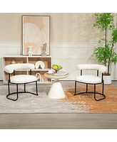 Streamdale Furniture Boucle Dining Chairs Set of 2, Mid-Century Modern Curved Backrest Chair, Round Upholstered Kitchen Chairs (Beige Boucle)