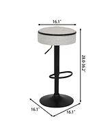Round Storage Bar Stool Set of 2, Off White Linen Height Adjustable Barstool, 360Counter Height Swivel Stool, Armless Bar Chair with Metal Frame for K