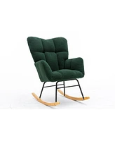 Streamdale Furniture Mid Century Modern Teddy Fabric Tufted Upholstered Rocking Chair Padded Seat For Living Room Bedroom, Dark Green