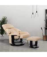 Massage Recliner Chair with Ottoman, 360 Swivel Recliner and Footstool, 10 Point Vibration, Pu Leather Reclining Chair with Side Pocket and Remote Con