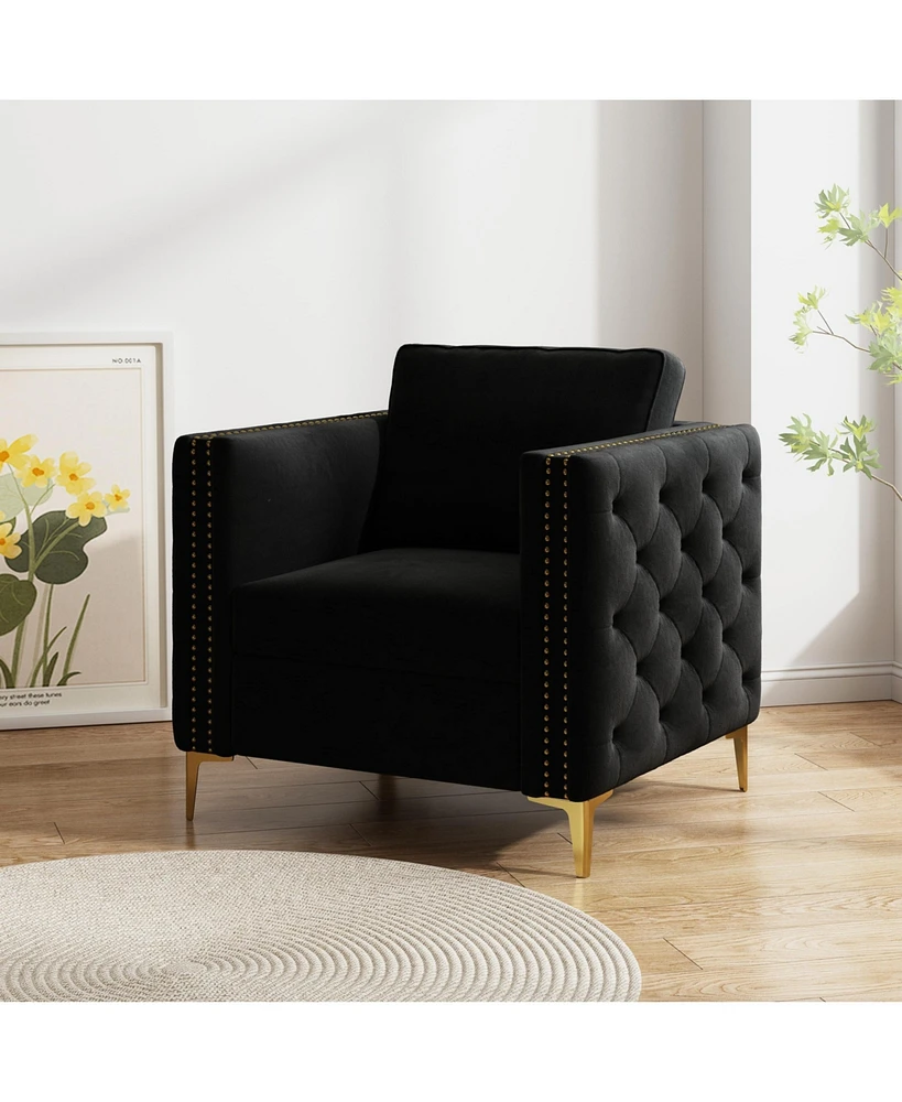 Streamdale Furniture Accent Chair for Living Room Upholstered Arm Chair with Metal Legs Velvet Black