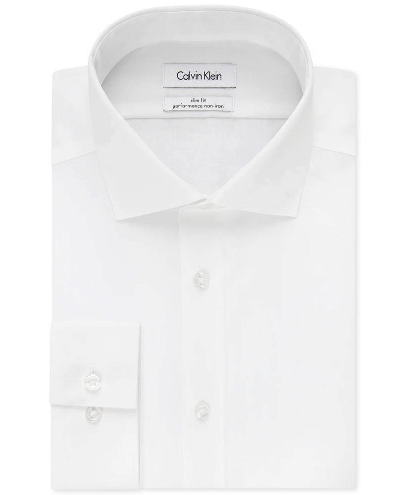 Calvin Klein Men's Slim-Fit Non-Iron Spread Collar Herringbone Dress Shirt