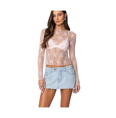 Edikted Women's Lise Sheer Lace Top - Light