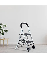 Flynama Portable 4 in. 2 Step Ladder Folding Step Stool, Folding Dual-Purpose Stair Car Tpr Wheels Load Capacity 265 lbs.