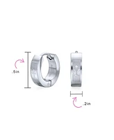 Bling Jewelry Laser Fleur de Lis Cross Hoop Earrings Silver Tone Stainless Steel
