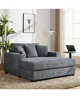 55" Oversized Chaise Lounger Modern Style Sofa Couch, with Pillows, Charge Station & Cup Holders, Chenille Fabric