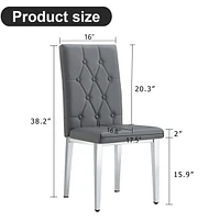 4 piece set of gray armless dining chairs brings a touch of elegance and mystery to the dining area with its deep gray tone, The grid and buckle desig