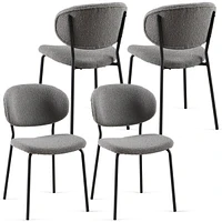 Grey Boucle Fabric Dining Chairs Set of 4, Modern Dining Room Chairs with Black Metal Legs, Armless Kitchen Chair for Dining Room, Living Room