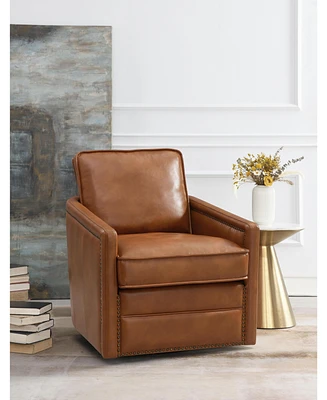 Streamdale Furniture Rocha Accent Chair w/Swivel, Brown Leather Aire