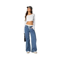 Edikted Women's Drawstring Boxer Detail Jeans