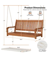 Sugift 2-Person Hanging Porch Swing Wood Bench with Cushion Curved Back