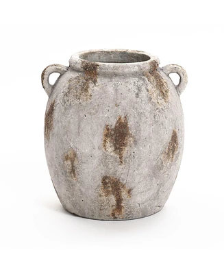 LuxenHome Mottled Brown and White Terracotta 11.8-Inch Tall Indoor and Outdoor Jug Vase with Handles