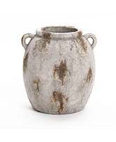 LuxenHome Mottled Brown and White Terracotta -Inch Tall Indoor and Outdoor Jug Vase with Handles