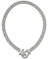 Diamond Horseshoe Clasp Mesh Link 17" Collar Necklace (5/8 ct. t.w.) in Sterling Silver or 14k Gold-Plated Sterling Silver