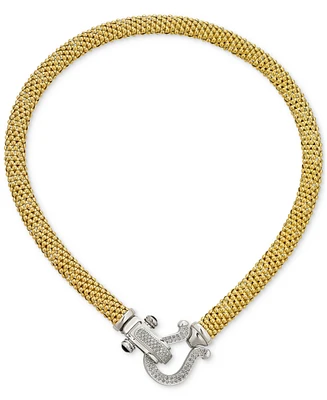 Diamond Horseshoe Clasp Mesh Link 17" Collar Necklace (5/8 ct. t.w.) Sterling Silver or 14k Gold-Plated