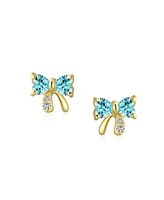 Bling Jewelry 14K Yellow Gold Small Bow Stud Earrings Cubic Zirconia